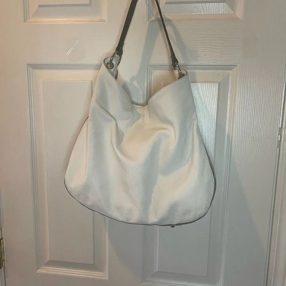 ARCADIA made in Italy White Genuine Leather Satchel Snake skin print accent.